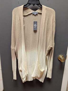 Belle by Belldini Tie Dye Ombre Flax White Cardigan Sweater LARGE NEW CASUAL
